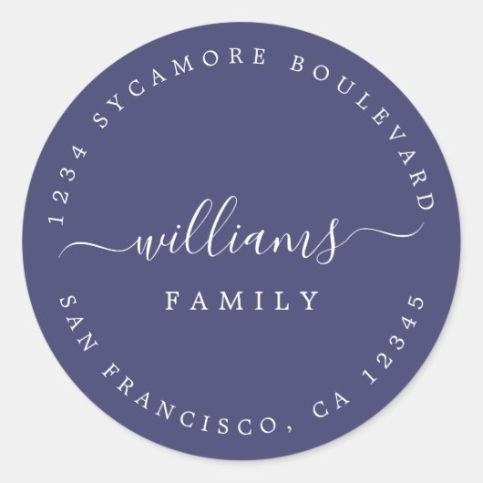 Sticker Rond Chic Script Nom de famille Adresse de retour (Devant)