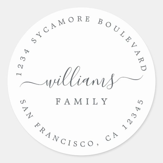 Sticker Rond Chic Script Nom de famille Adresse de retour (Devant)