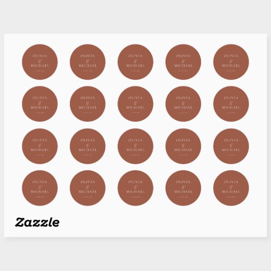 Sticker Rond Chic Script Terracotta Minimalist Wedding (Feuille)