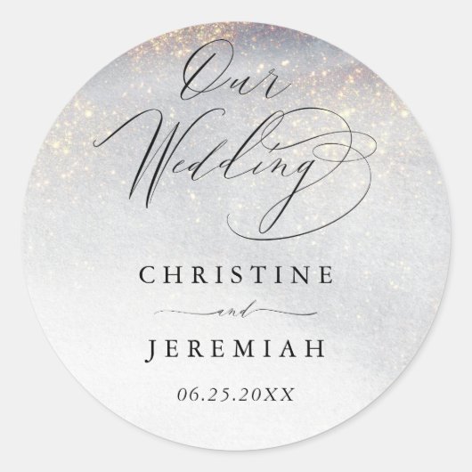 Sticker Rond Chic Silver Gold Sparkle Aquarelle Mariage de luxe (Devant)
