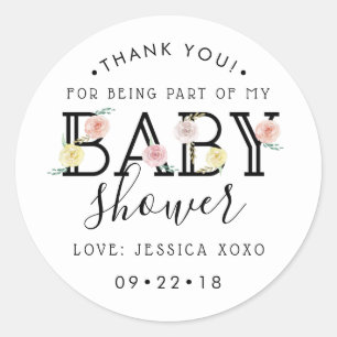 Sticker Rond Chic simple Baby shower de jardin fleuri Merci