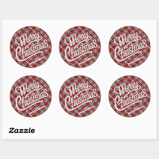 Sticker Rond Chic Sparkly Plaid Christmas (Feuille)
