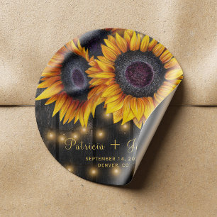 Sticker Rond Chic Sunflowers bois rustique mariage enveloppe sc