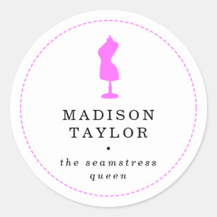 Sticker Rond Chic Tailor Seamstress   Mannequin rose blanc