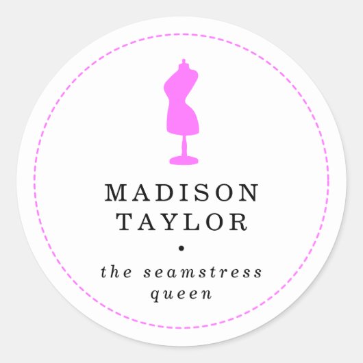 Sticker Rond Chic Tailor Seamstress | Mannequin rose blanc (Devant)