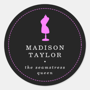 Sticker Rond Chic Tailor Seamstress   Mannequin rose noir