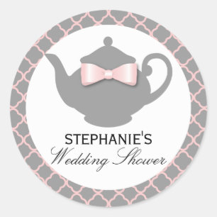 Sticker Rond Chic Teapot rose + Stick Wedding shower gris