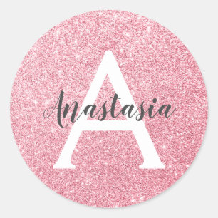 Sticker Rond Chic & Tendance Rose Gold Paillettes Monogramme