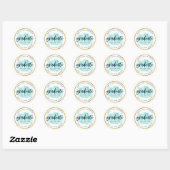 Sticker Rond Chic Turquoise Aquarelle Gold Gradué (Feuille)