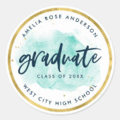 Sticker Rond Chic Turquoise Aquarelle Gold Gradué (Devant)