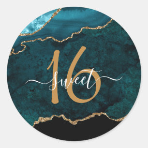 Sticker Rond Chic Turquoise Gold Parties scintillant Agate Pers