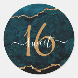 Sticker Rond Chic Turquoise Gold Parties scintillant Agate Swee