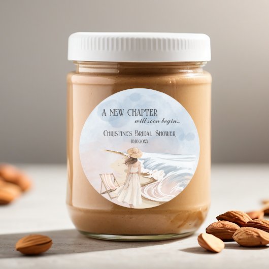 Sticker Rond Chic 'Un Nouveau Chapitre' Fête de Mariage Plage e