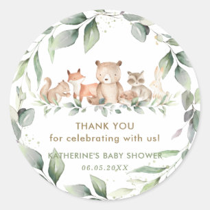 Sticker Rond Chic verdure Bois Animaux Baby shower Faveurs