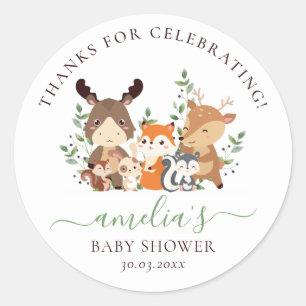 Sticker Rond Chic verdure Bois Animaux Baby shower neutre