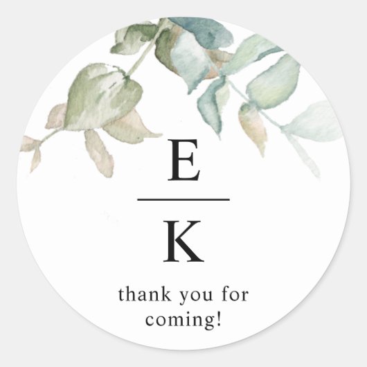 Sticker Rond Chic Verdure Monogramme Mariage Faveur (Devant)
