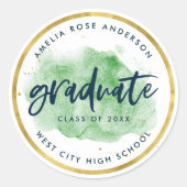 Sticker Rond Chic Vert Aquarelle Or Diplômé (Devant)
