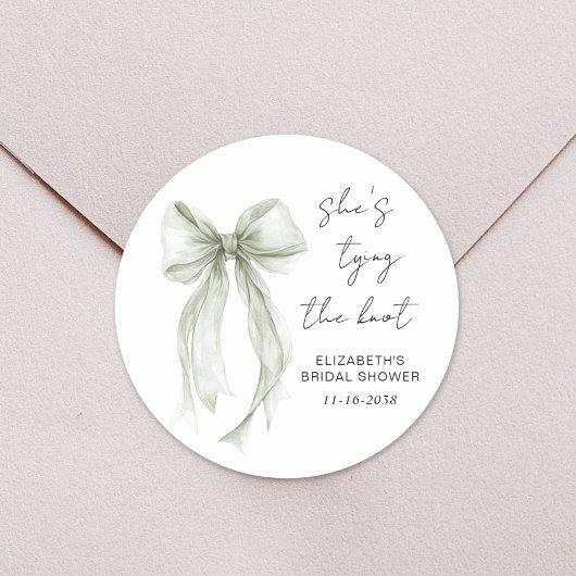 Sticker Rond Chic Vert Sauge Nœud Aquarelle Enterrement de Vie 