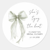 Sticker Rond Chic Vert Sauge Nœud Aquarelle Enterrement de Vie  (Devant)