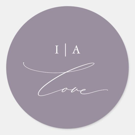 Sticker Rond Chic violet Love Calligraphie avec Mariage Monogra (Devant)