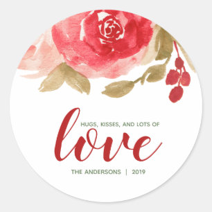 Sticker Rond Chic Watercolor Roses Saint Valentin