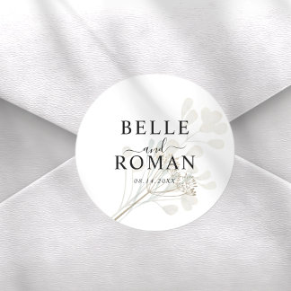 Sticker Rond Chic White & Beige Botancial Wedding