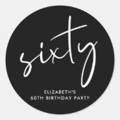 Sticker Rond Chic White Script Black 60th Birthday Party (Devant)