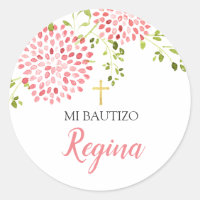 Chica de bautismo Flores rosadas Pegatina redondo