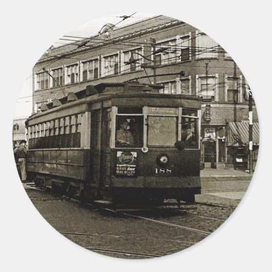 STICKER ROND CHICAGO 63E ET OCCIDENTALE 1952 TROLLEY ART SEPIA (Devant)