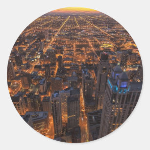 Sticker Rond Chicago du centre au coucher du soleil