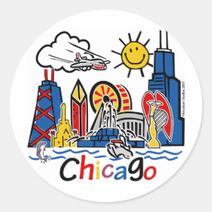 Sticker Rond Chicago Kids Skyline
