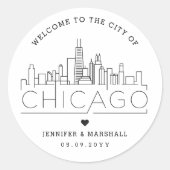 Sticker Rond Chicago Skyline | Message de bienvenue du Mariage (Devant)