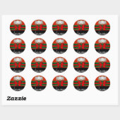 Sticker Rond Chicago Skyline, Red Green Quatrefoil Xmas (Feuille)