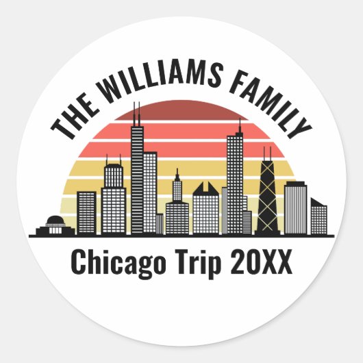Sticker Rond Chicago Sunset Customized Family Trip (Devant)