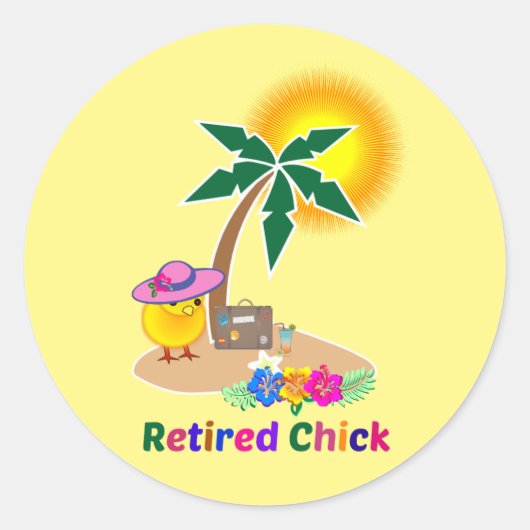 Sticker Rond Chick à la retraite en vacances (Devant)
