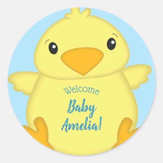 Sticker Rond Chick Baby shower bleu ressort (Devant)