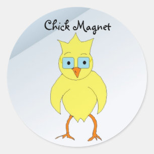 Sticker Rond Chick drôle avec lunettes