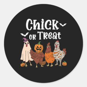 Sticker Rond Chick Or Treat Drôle Épouvantail Poulet Halloween