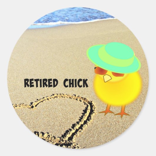 Sticker Rond Chick retraité à la plage (Devant)