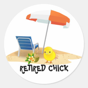 Sticker Rond Chick Retraité—Scène Plage,