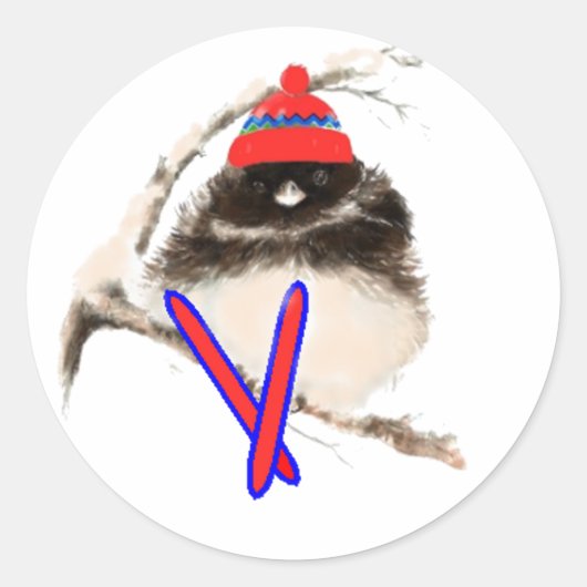 Sticker Rond Chick, Ski, Ski, Petits Sports D'Oiseaux (Devant)
