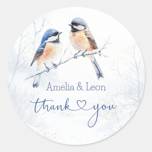 Sticker Rond Chickadee Bird in Winter Thank You  (Devant)