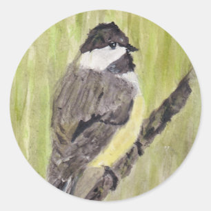 Sticker Rond Chickadee Bird - peinture acrylique.