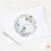 Sticker Rond Chickadee Birds d'hiver Dusty Blue Wreath Noël (Enveloppe)