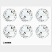 Sticker Rond Chickadee Birds d'hiver Dusty Blue Wreath Noël (Feuille)