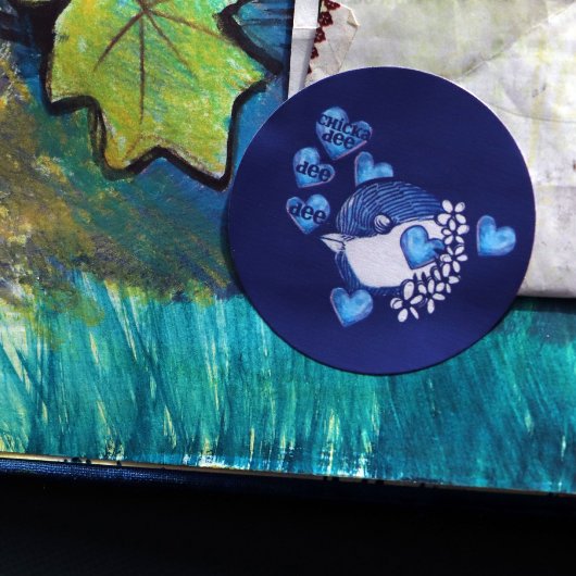 Sticker Rond Chickadee de dee oiseau poule de dee art nature