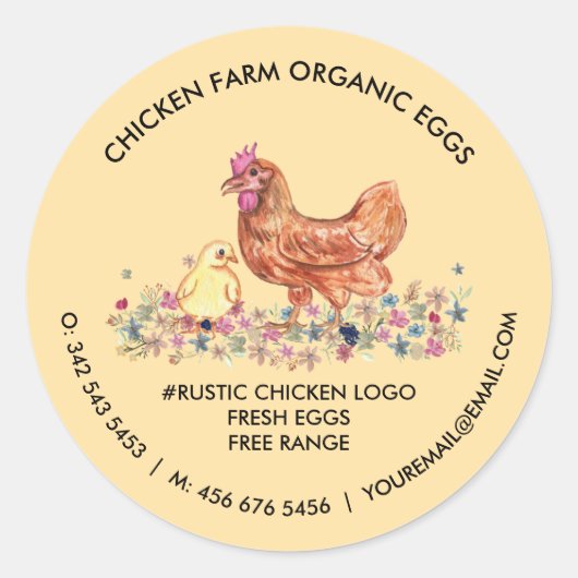 Sticker Rond Chicken Ferme Bio OEufs frais jaune (Devant)