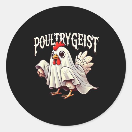 Sticker Rond Chicken Ghost Ultrygeist Funny Halloween Farmer  (Devant)