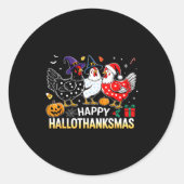 Sticker Rond Chicken Halloween Thanksgiving Funny Happy Halloth (Devant)