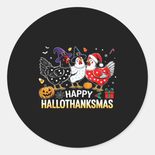 Sticker Rond Chicken Halloween Thanksgiving Funny Happy Halloth (Devant)